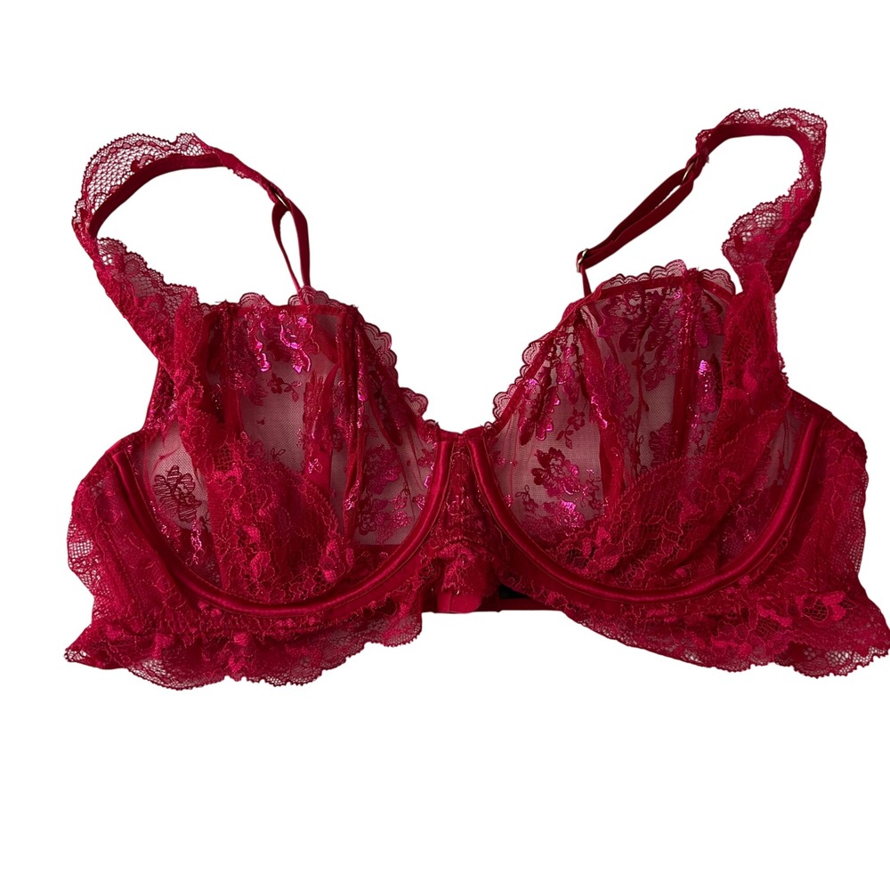 Ann Summers Lace Bra Size 38C Red Floral Sheer Underwire